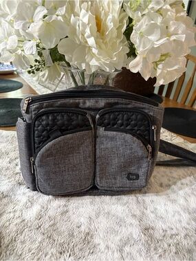 lug Quilted Accent Gray Crossbody Organizer Bag